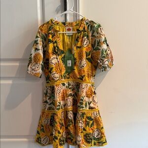 FARM Rio Yellow Pineapple & Leaf Mini Dress